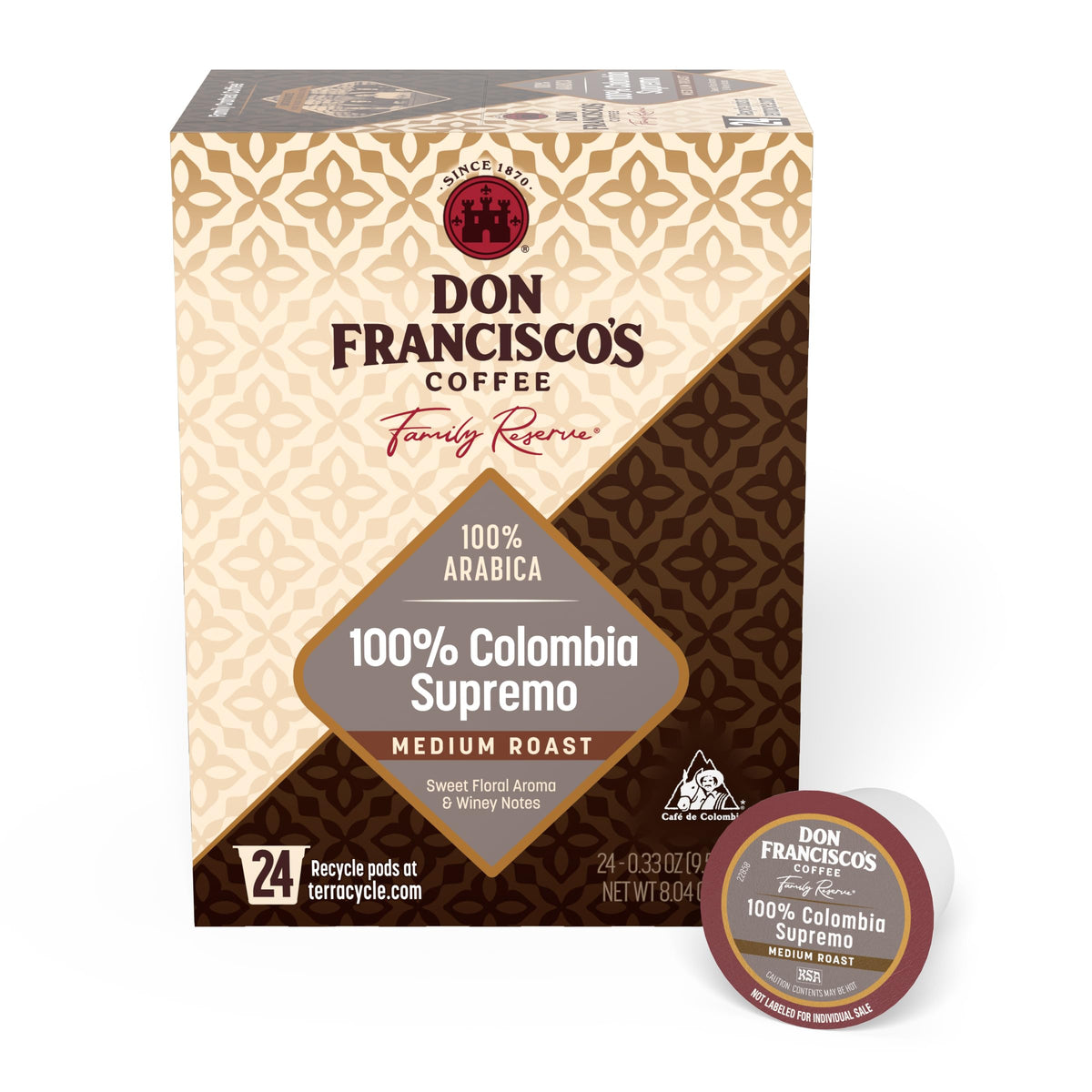Don Francisco's 100% Colombia Supremo Coffee Pods, Medium Roast, 24ct