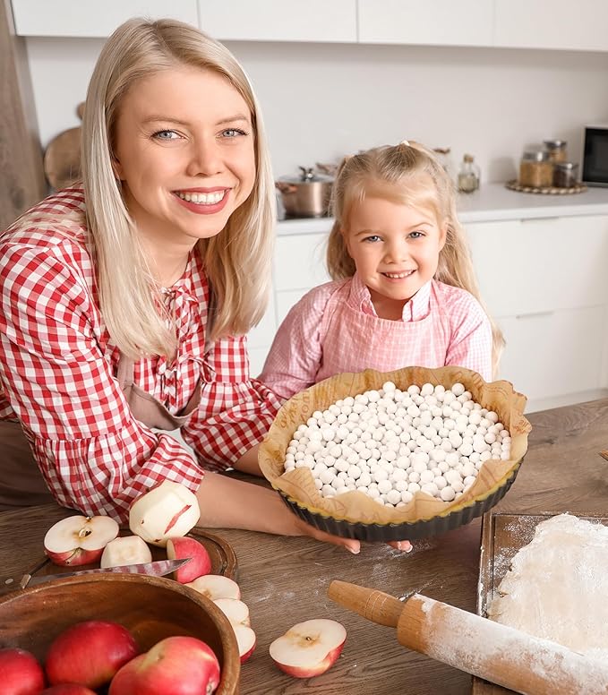 NINGOO Pie Weights for Baking Crust, 1.3LB Reusable Ceramic Pie Beans with Storage Box, Blind Bake Pie Weights, Pie Crust Weights, Pastry Tools for Baking
