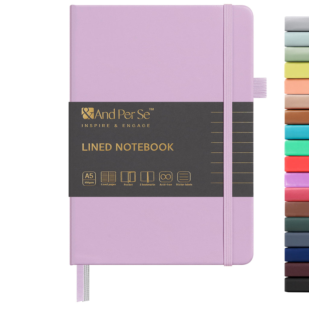 &And Per Se Lined Journal Notebook, 160 Pages, A5 5.7 x 8 inches College Ruled Thick Paper Notebook Journals for Writing, Hardcover Notebooks for Women Men Office School (1 Pack, Lavender)
