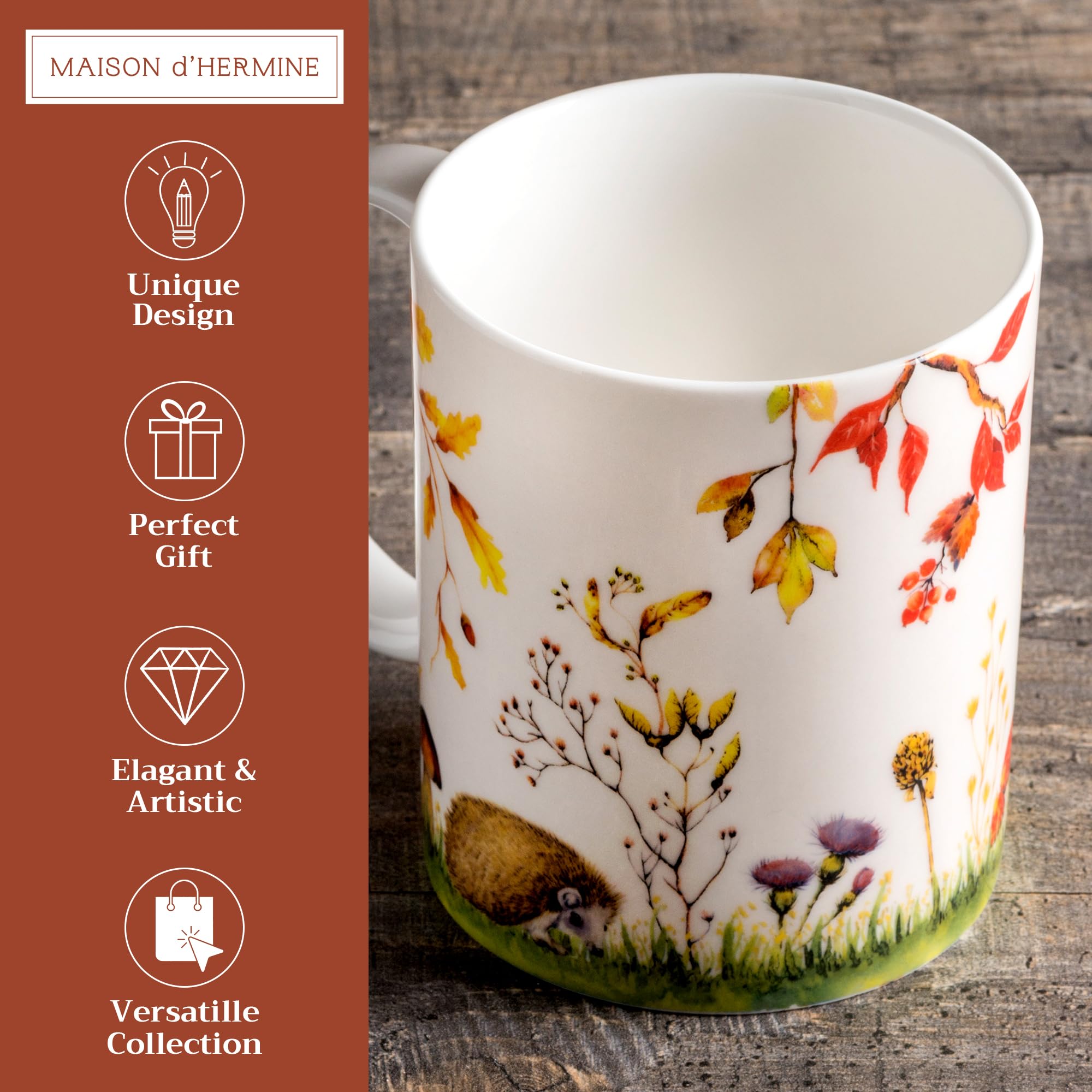 Maison d' Hermine Coffee Mug with Handles Tea Cups (12 Ounce, Pack of 1)