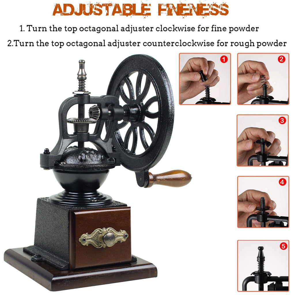 XINQUILIFY Antique Cast Iron Coffee Grinder Hand Crank Flywheel