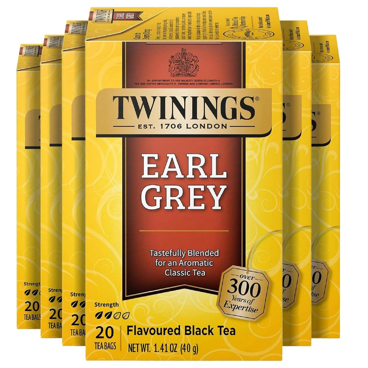 Twinings English Breakfast Black Tea Individually Wrapped Bags, 20 Count (Pack of 6), Flavourful, Robust, Caffeinated, Enjoy Hot or Iced, 120 Teabags