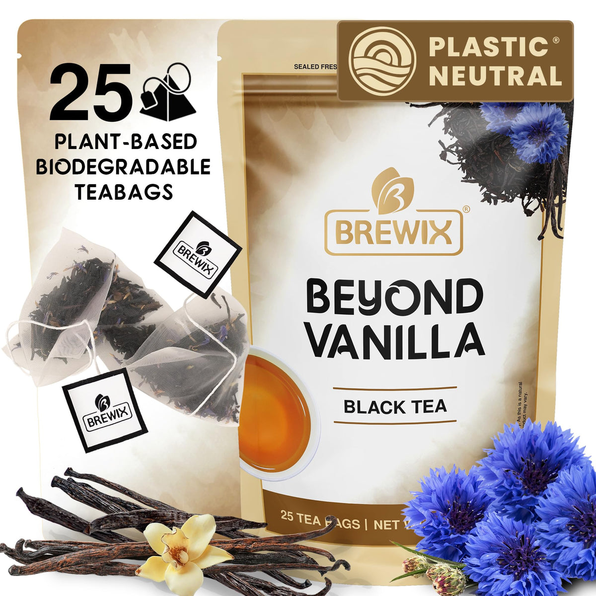 BREWIX, Hibiscus Lychee Tea Bags (25 Plant-Based Tea Bags) Caffeinated Fruit Tea with Real Hibiscus Flowers, Black Tea, Rosehip, Apple, Licorice & Rose | Bright, Fruity & Floral | Hot or Iced