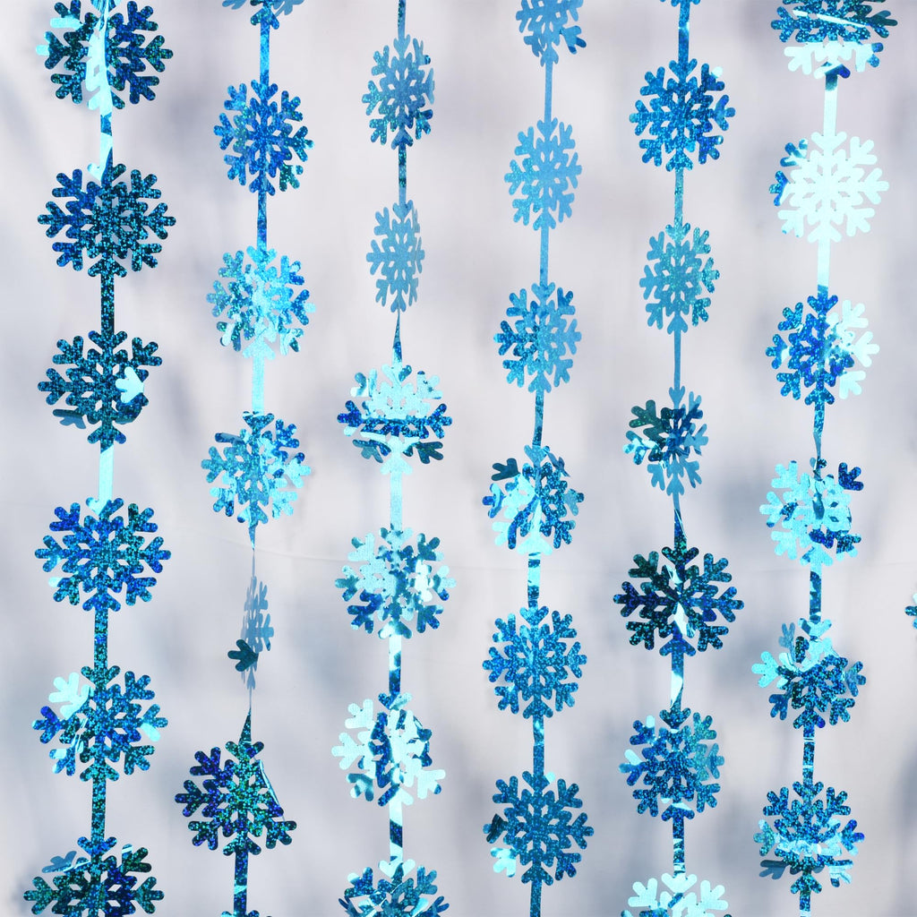 BRAVESHINE Blue Hanging Foil Fringe Snow Flakes Party Snowflake Backdrop