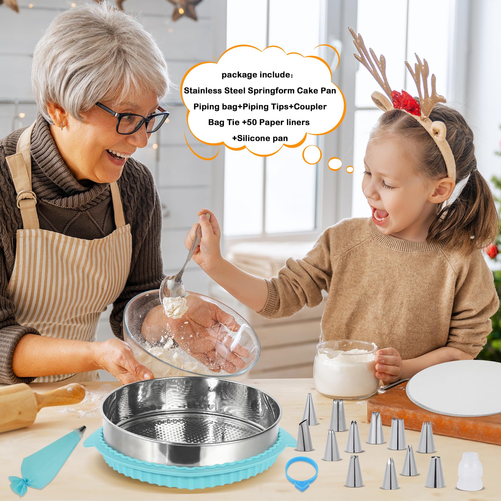 Aufind Springform Pan Set for Baking (7,9,10inches), 304 Stainless Steel Springform Cake Pan with Removable Bottom, Cheesecake Pan with 50PCS Parchment Paper for Pie Cake Pizza and Quiches