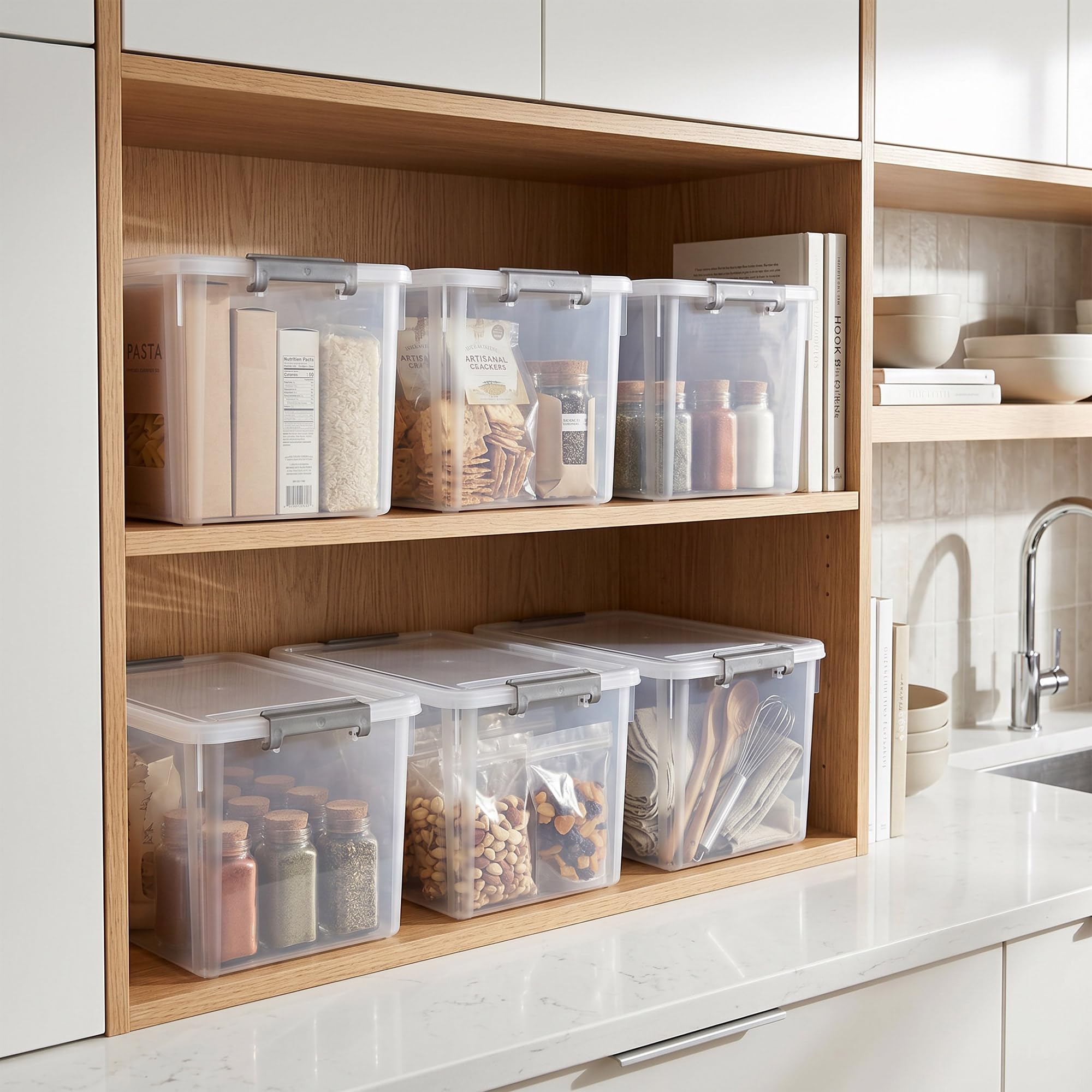 Citylife 6 Packs 32 QT Plastic Storage Bins with Lids Large Stackable Storage Containers for Organizing Clear Storage Box for Garage, Closet, Kitchen