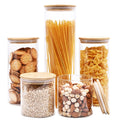 SHOWIN Glass Food Storage Jars, Glass Jars with Bamboo Lids, Kitchen Storage Jars, Canisters with Airtight Lids for Spice, Coffee, Cookie, Set of 5, Pantry Organizers