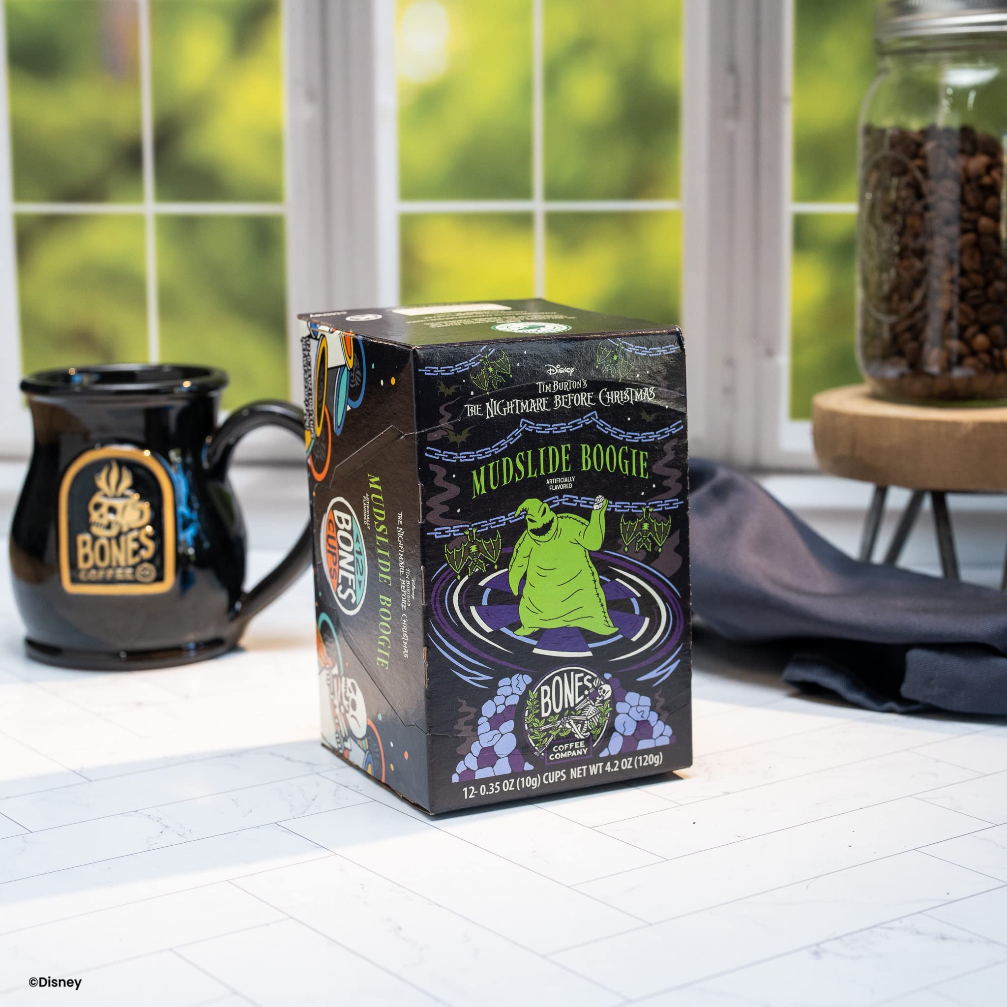 Bones Coffee Company Mudslide Boogie, Chocolate Mudslide Flavored Coffee Pods, Low Acid Medium Roast Single-Serve Bones Cups for K-Cups Coffee Maker from The Nightmare Before Christmas, 12 Count