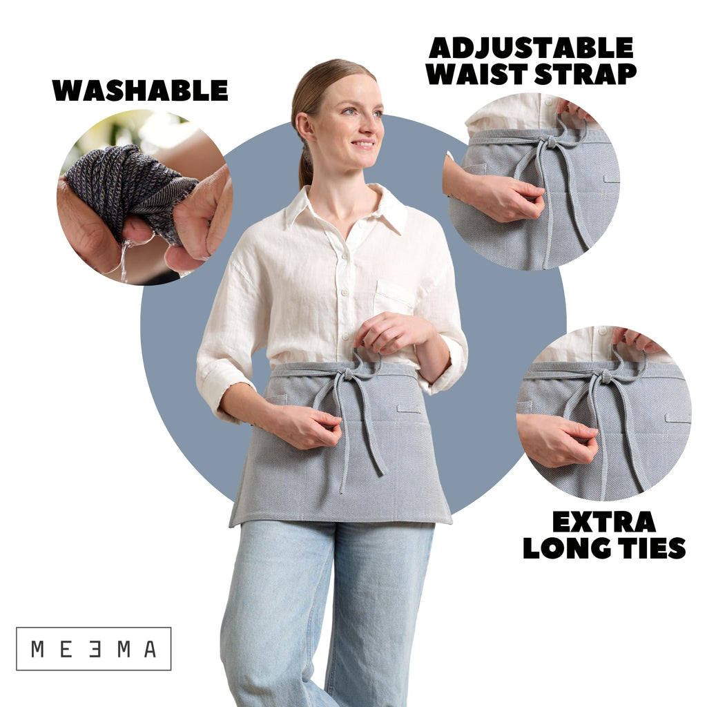 MEEMA Chef Waist Aprons for Women with Pockets, Adjustable Cooking Aprons