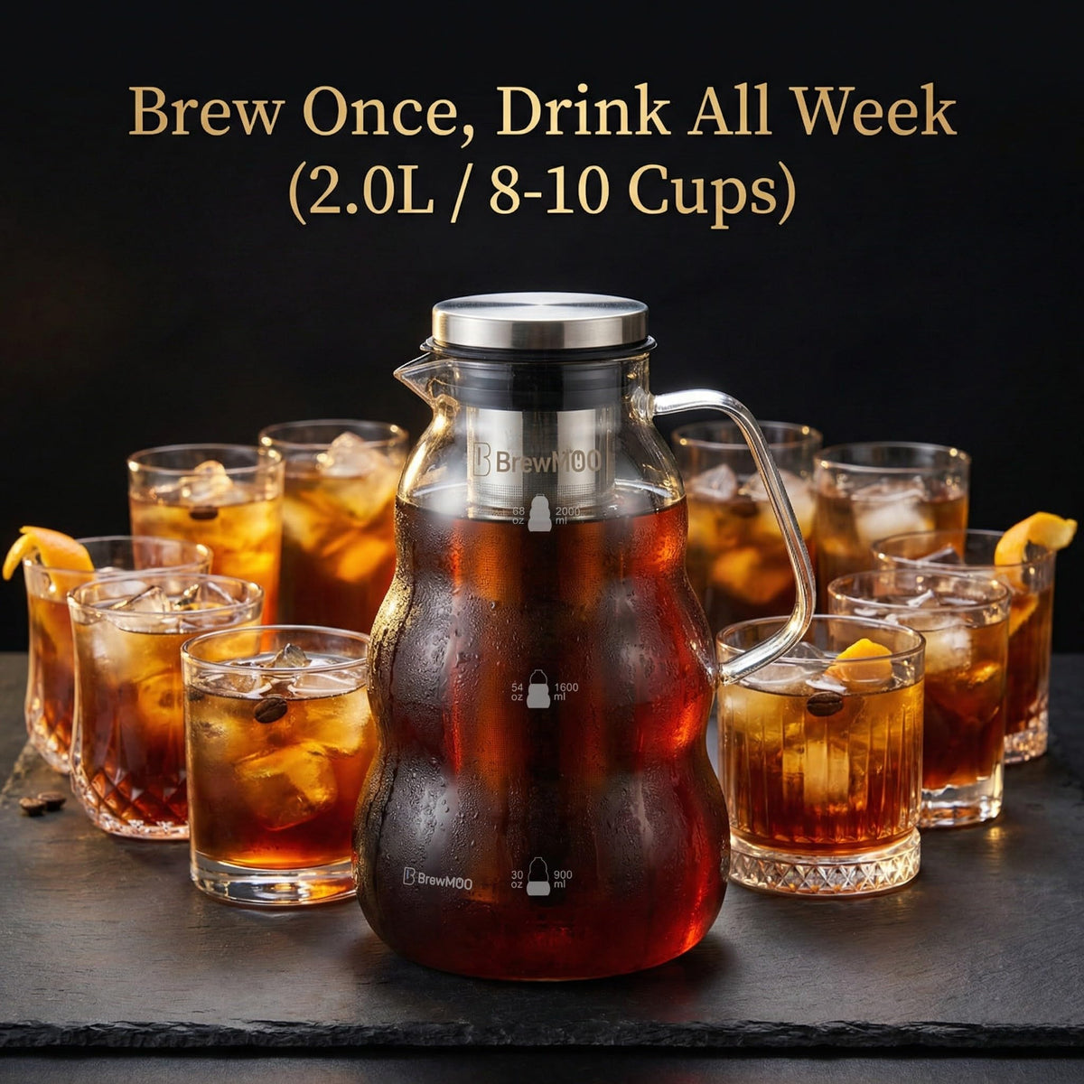 BrewMOO Sleek Wave 2.0 L/68 oz Cold Brew Coffee Maker Pitcher