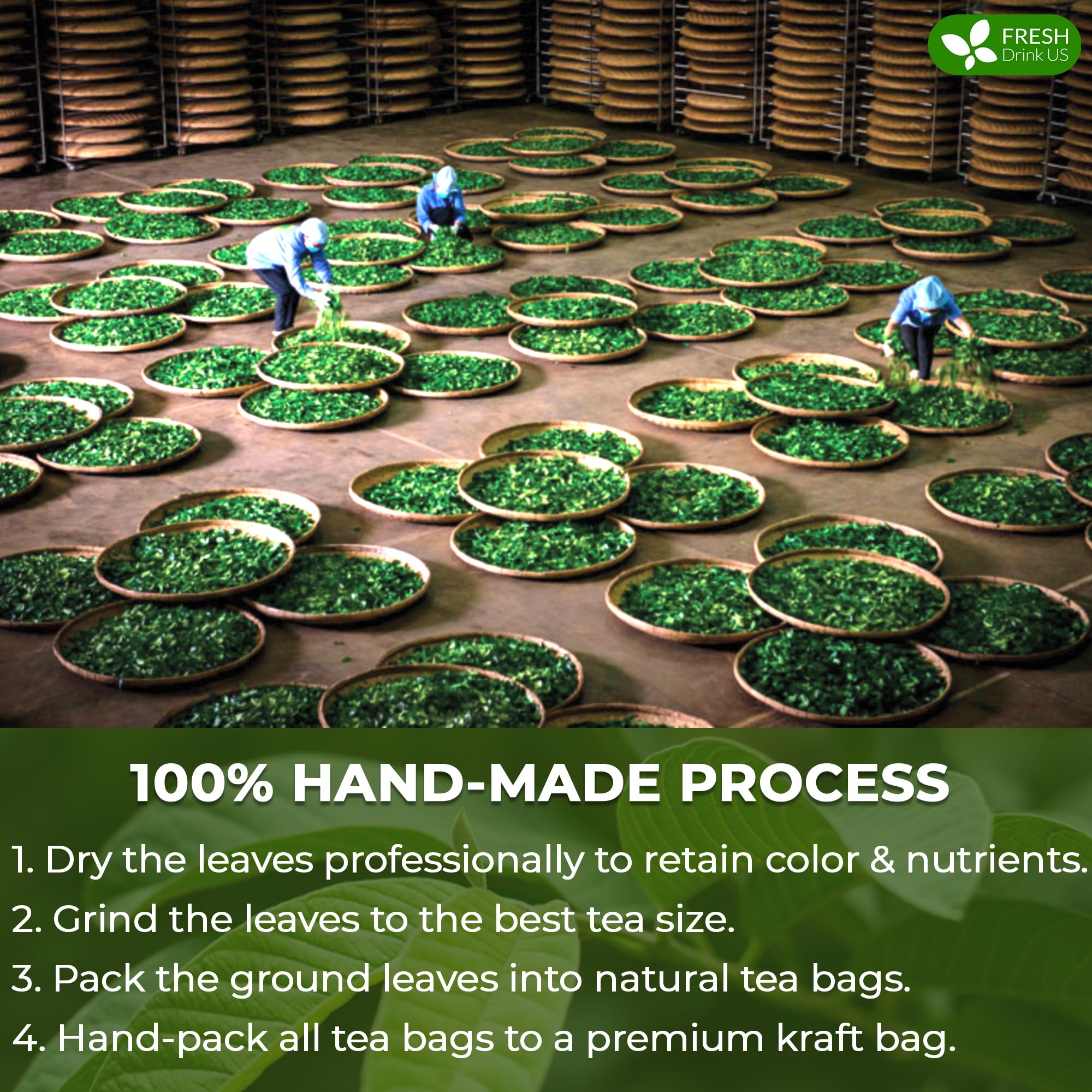 FreshDrinkUS, Premium 135 Guava Leaf Tea Bags, Handmade, 100% Natural and Pure. Guava Tea, Loose Leaf Herbal Tea. No Sugar/Caffeine/Gluten, Vegan.