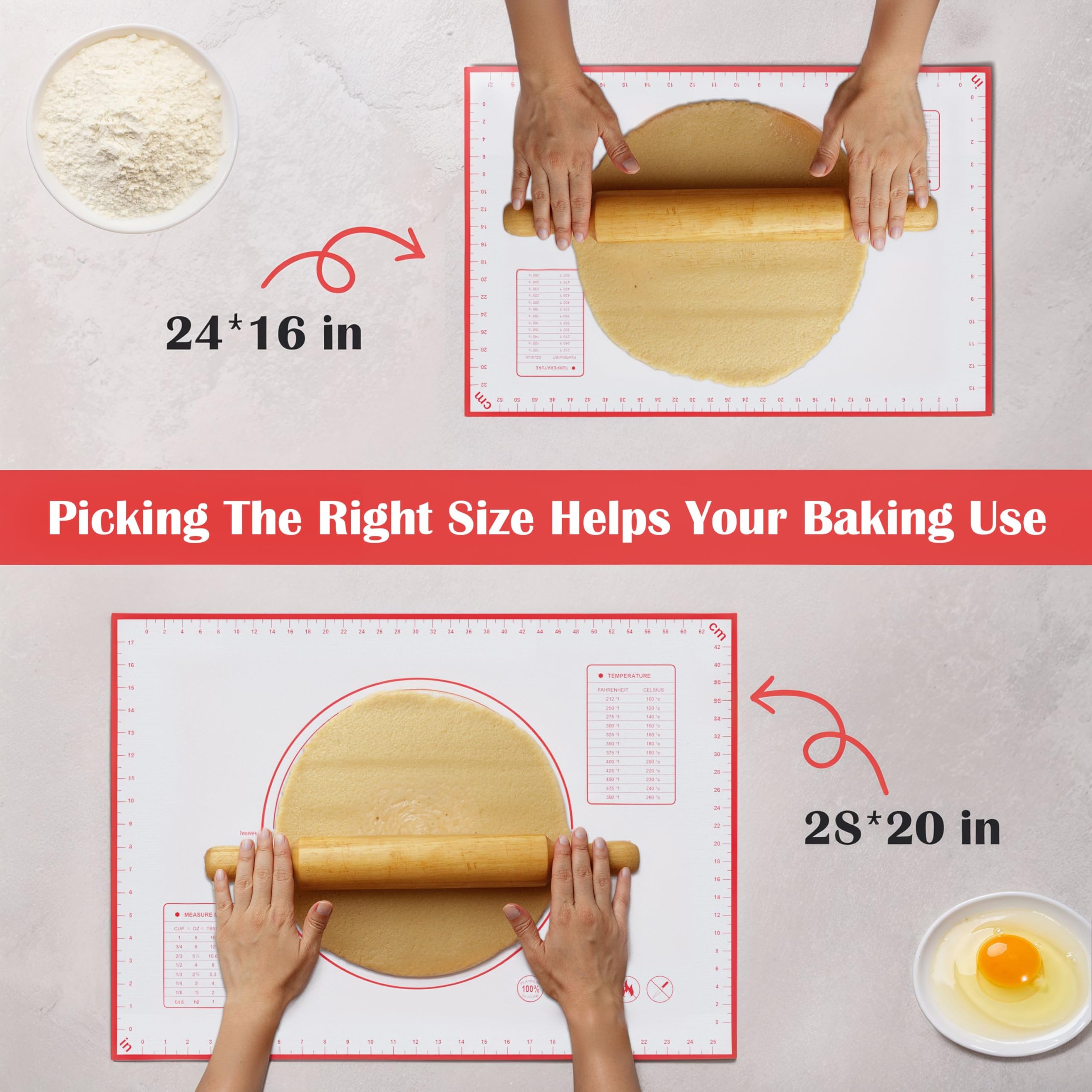 BlueBark 2 PCS - 24"L x 20"W Non-stick Silicone Baking Mat for Pastry & Dough, Sourdough Bread Making Tools, Kitchen Counter, Cooking Enthusiasts