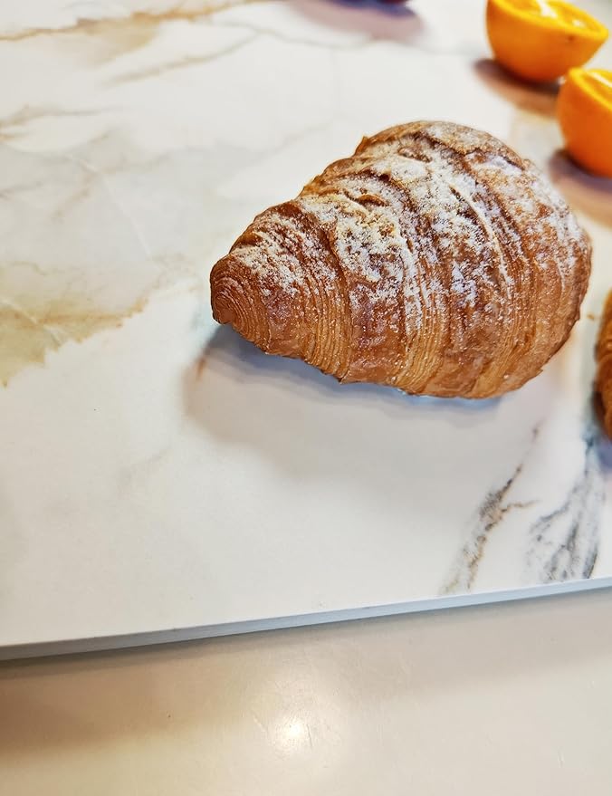 Multi-Purpose Pastry Marble Design Stone Tray Cutting Board Slab 16” x 12” With Non-Slip Feet,Stone Cheese Pastry Board,Marble Serving Tray, Heat Resistant, Easy To Clean(G12, 16 * 12)
