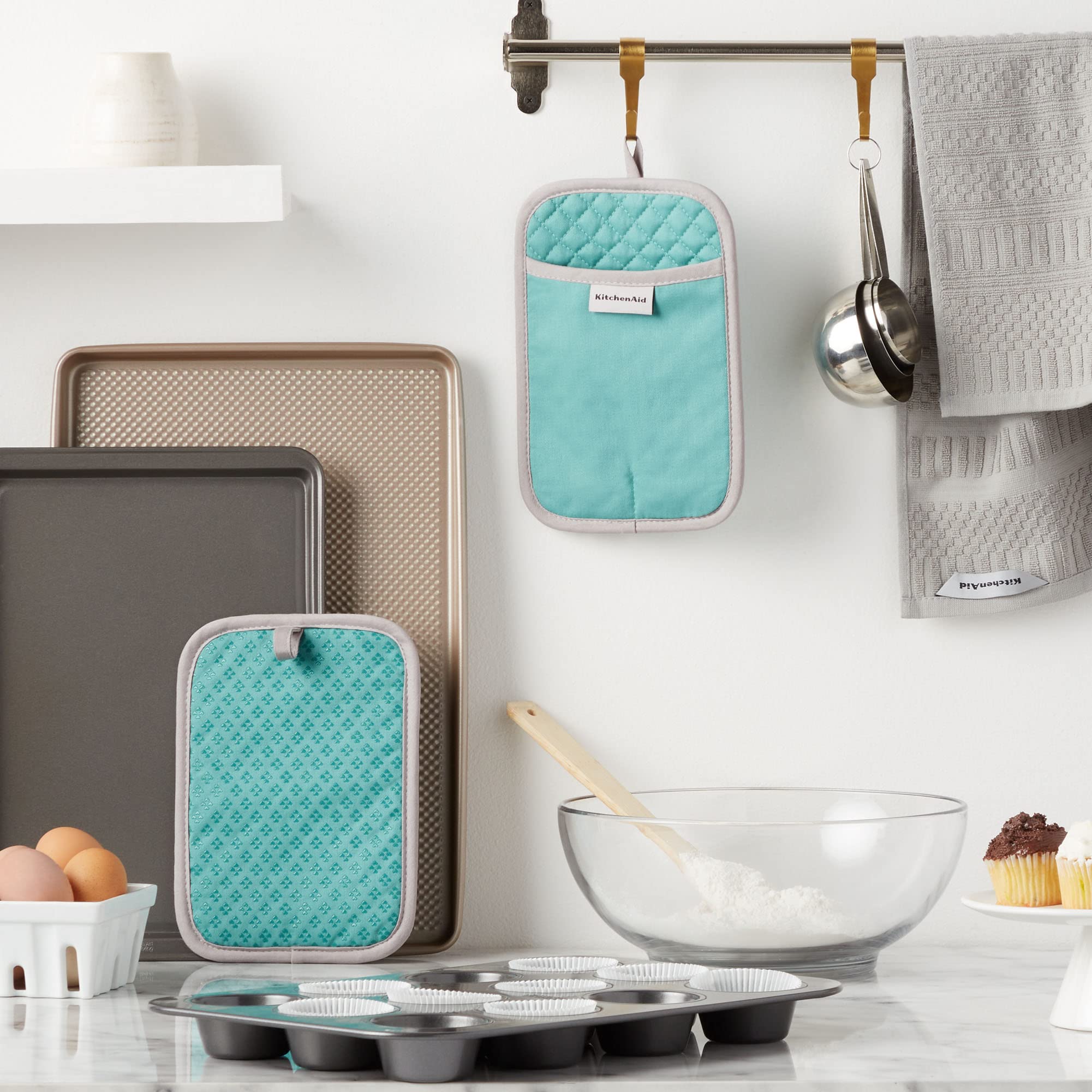 KitchenAid Asteroid Pot Holder 2-Pack Set, Aqua Sky, 7"x10"