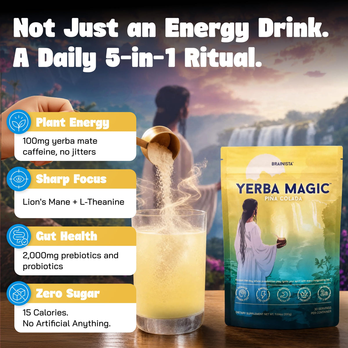 Yerba Mate Energy Drinks, Yerba Magic, Gut Health, Pina Colada, 30 Servings