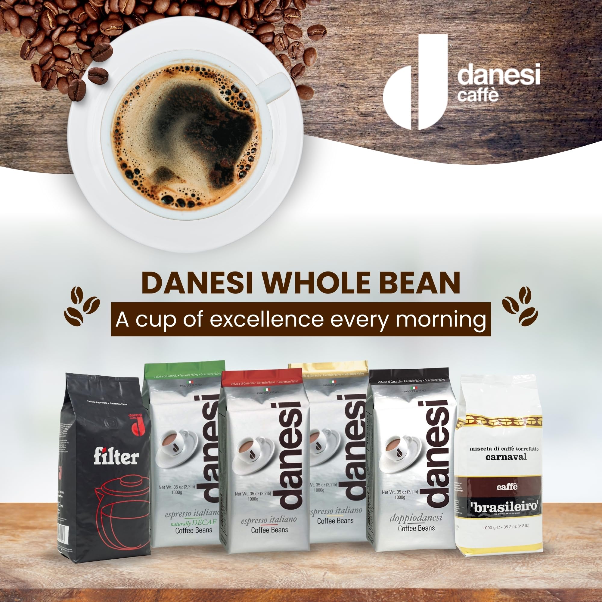 Danesi Caffe Gold Whole Bean Coffee, Medium Roast (13.2 lb)