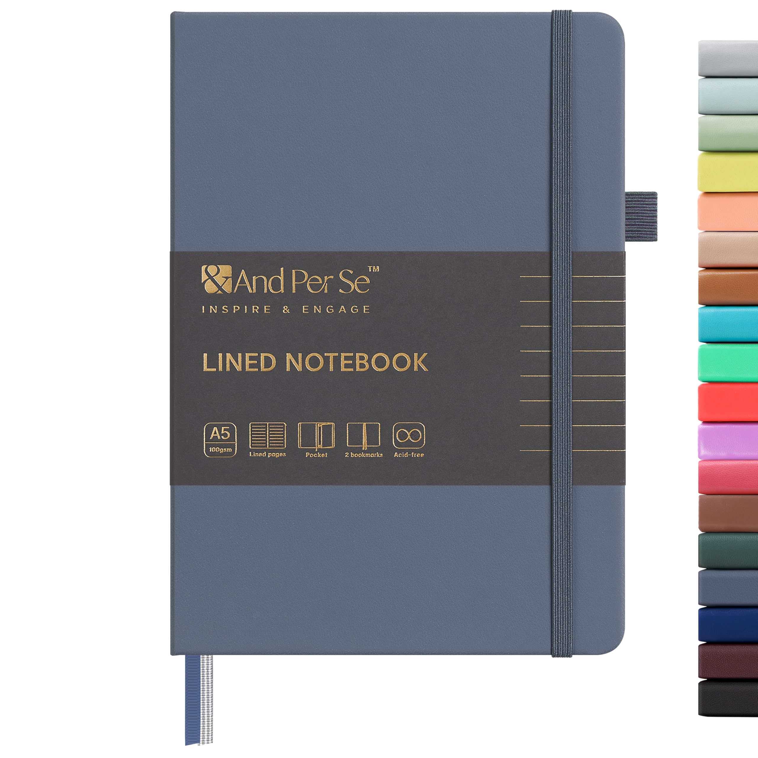 &And Per Se Lined Journal Notebook, 160 Pages, A5 5.7 x 8 inches College Ruled Thick Paper Notebook Journals for Writing, Hardcover Notebooks for Women Men Office School (1 Pack, Dark Blue)