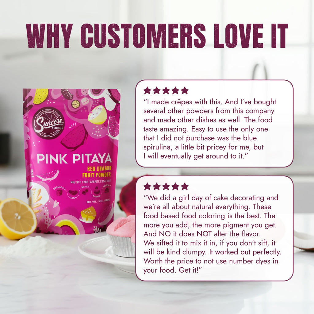 Suncore Foods Pink Pitaya Powder 5oz (Dragon Fruit) | Gluten Free | Vegan