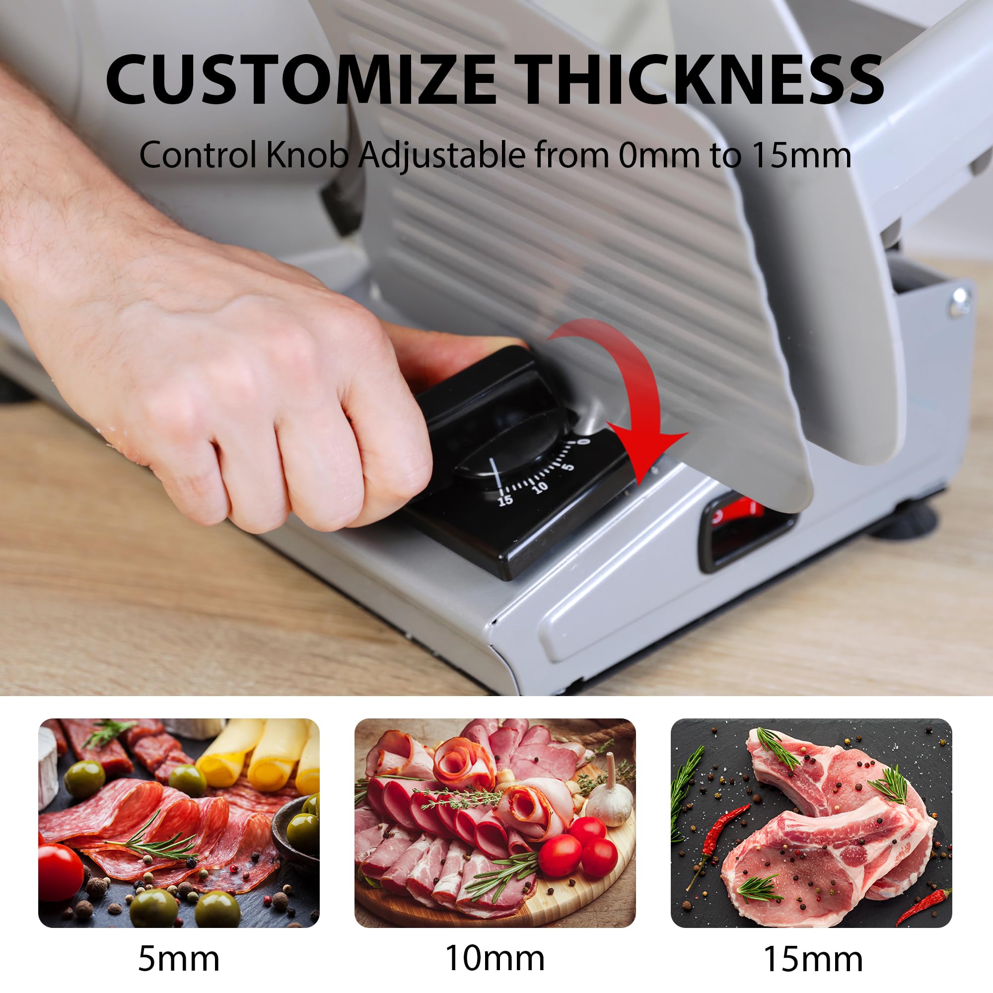 TOOGOOD Meat Slicer Machine for Home Use - Electric Deli Meat Slicer with 7.5" Stainless Steel Blade, Adjustable Thickness Food Slicers Cuts Meat, Bread, Cheese and Deli, Easy to Clean, Sliver
