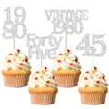 Gyufise 24Pcs 45th Birthday Cupcake Toppers Glitter Cheers to 45 Fabulous Forty Five Vintage 1980 Cupcake Picks 45th Birthday Wedding Anniversary Party Cake Decorations Supplies Silver