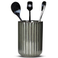 U-TIMES Ceramic Spoon Holder for Coffee Bar, Upright Tea Spoon Holder Cup, Coffee Stirrers Straws Stir Stick Holder, Cement Grey Fluted Surface
