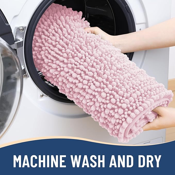 Arotive Luxury Chenille Bathroom Rug Mat, Extra Soft Thick Absorbent Shaggy Bath Rugs, Non-Slip Machine Wash Dry, Plush Bath Mats for Bathroom, Shower and Tub, 44x24, Pink