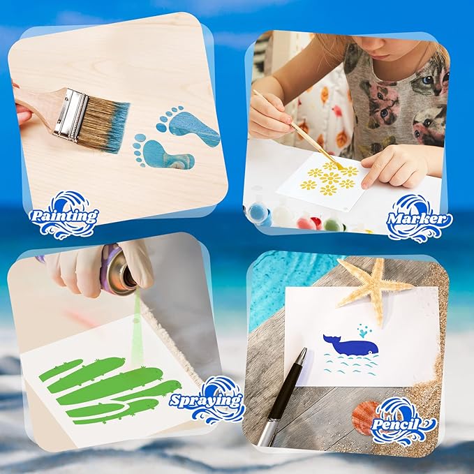 100 Pcs Stencils for Painting on Wood Reusable Stencil Crafts Drawing Templates Holiday Wall Paper for DIY Scrapbook Home 2 x 2 Inch(Hawaiian Style)
