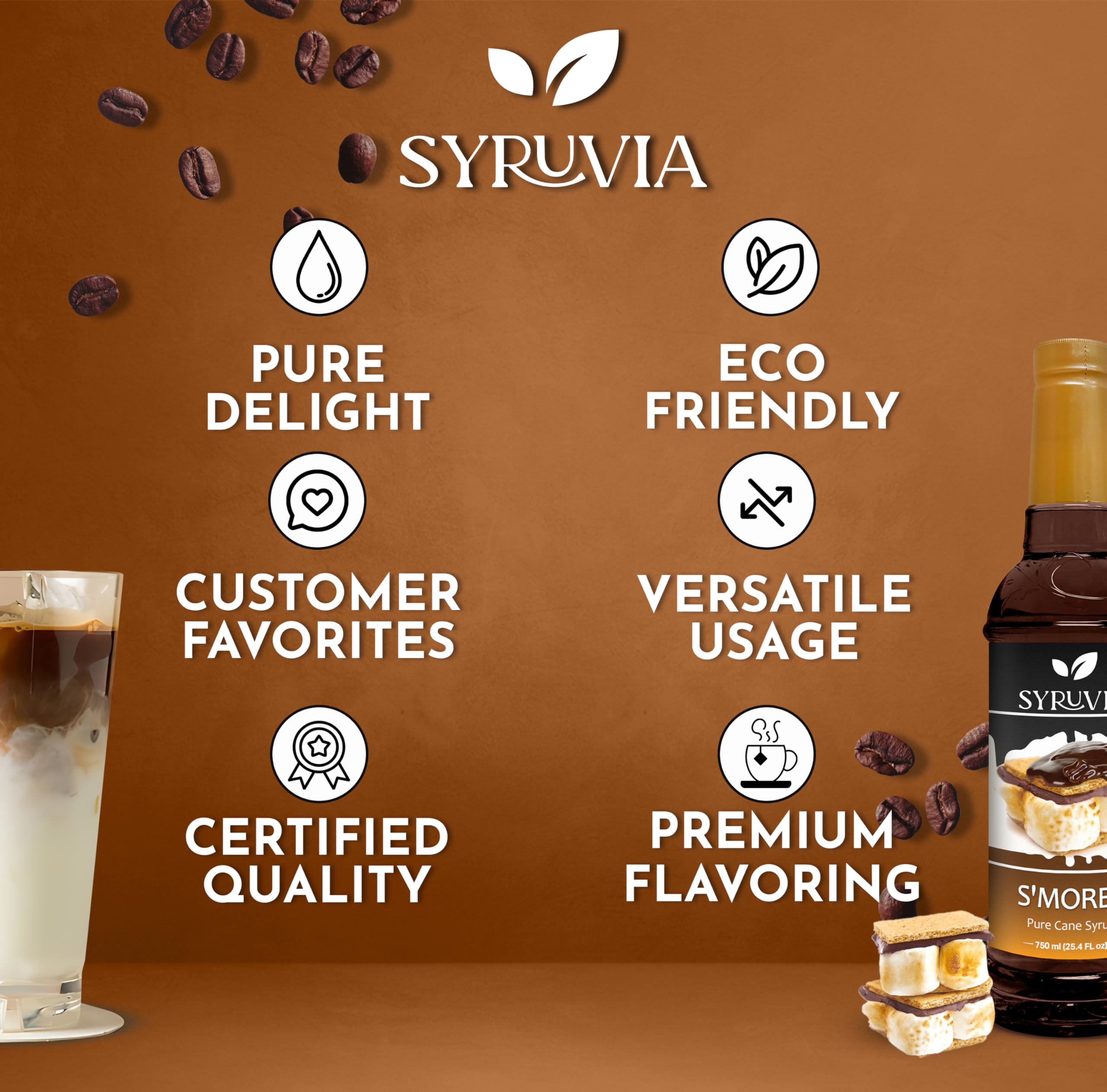 Syruvia Coffee Syrup, S'mores Flavored Syrup for Drinks, Lattes, and Desserts – 25.4 fl oz