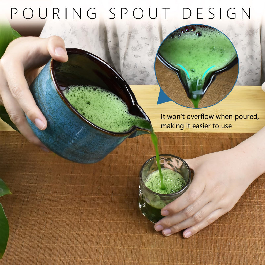 Artcome 4 Pcs Complete Matcha Tea Ceremony Kit for Japanese Tea Ceremony, Bowl with Pouring Spout, Whisk, Whisk Holder, Tea Scoop, Matcha Tea Set For Making Usucha, Koicha and Matcha Latte (Sapphire)