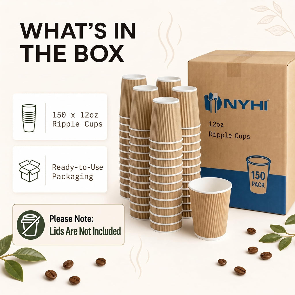 NYHI 150 10 oz Ripple Kraft Paper Cups Brown Hot Cold Cups 3 Layer Rippled Small Insulated Disposable Coffee Cups for Cappuccino Hot Cocoa or Iced Drinks