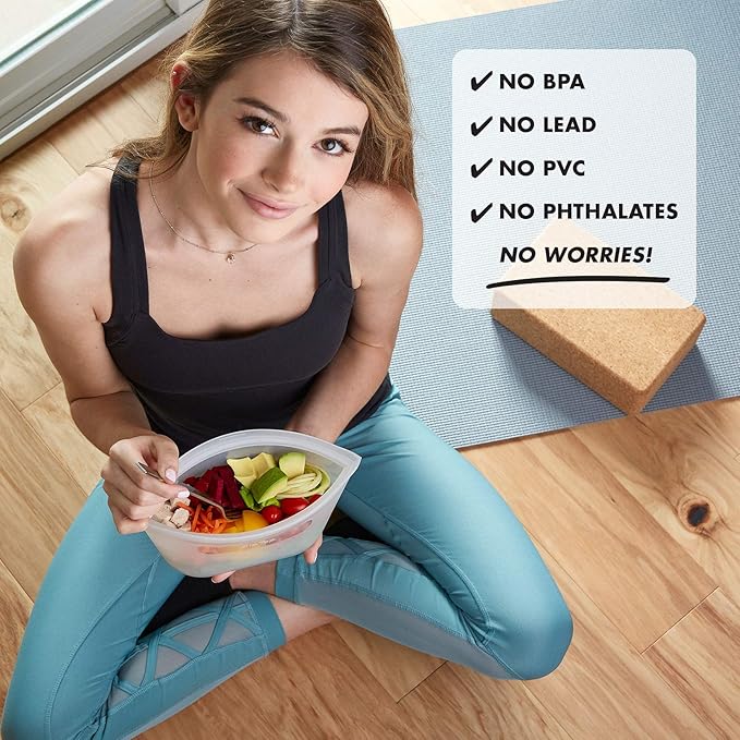Zip Top Reusable Food Storage Bags | Short Cup [Gray] | Silicone Meal Prep Container | Microwave, Dishwasher and Freezer Safe | Made in the USA