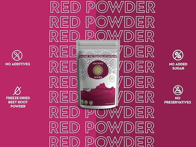 Ancient Roots Beet Root Powder - Freeze - Dried, All-Natural, No Sugar Added, Heart Health Support, Help Boost Stamina Naturally, Natural Food Coloring, Beets, Bulk Size 10.5 Ounces (75 Servings)