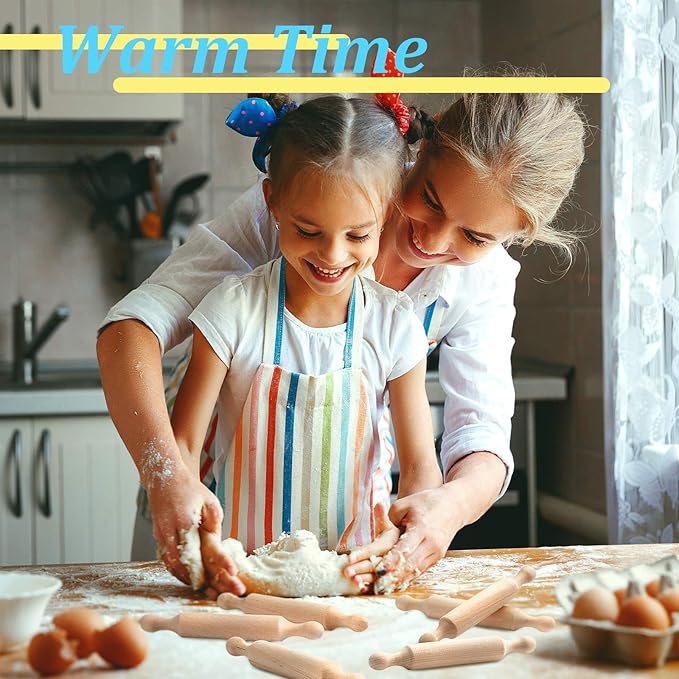 Suclain 15 Pcs Wooden Mini Rolling Pin Long Kitchen Baking Small Dough Rolling Pin for Children Fondant Pastry Pizza Crafting and Imaginative Play for Halloween and Christmas Presents (7 Inches)