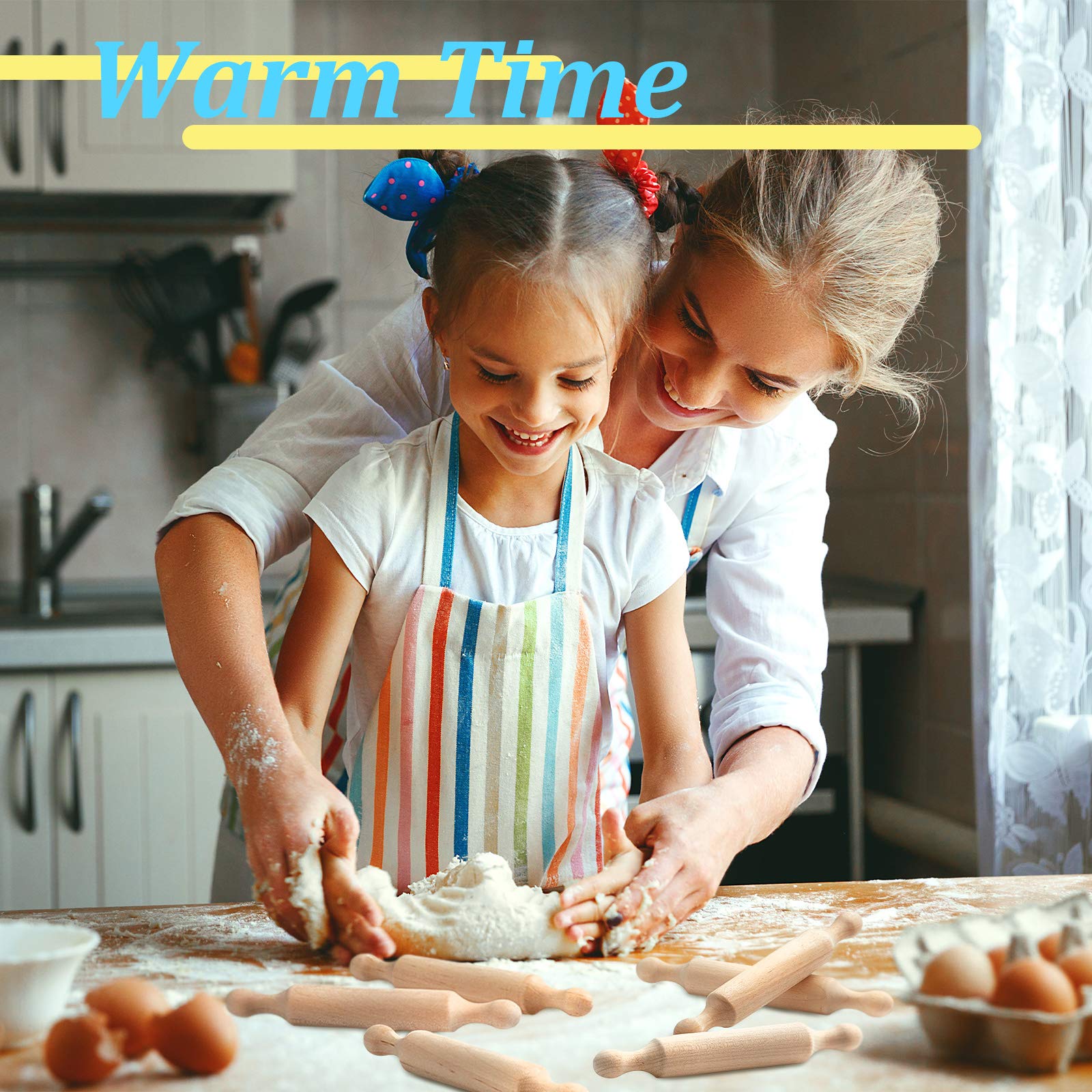 Suclain 15 Pcs Wooden Mini Rolling Pin Long Kitchen Baking Small Dough Rolling Pin for Children Fondant Pastry Pizza Crafting and Imaginative Play for Halloween and Christmas Presents (7 Inches)