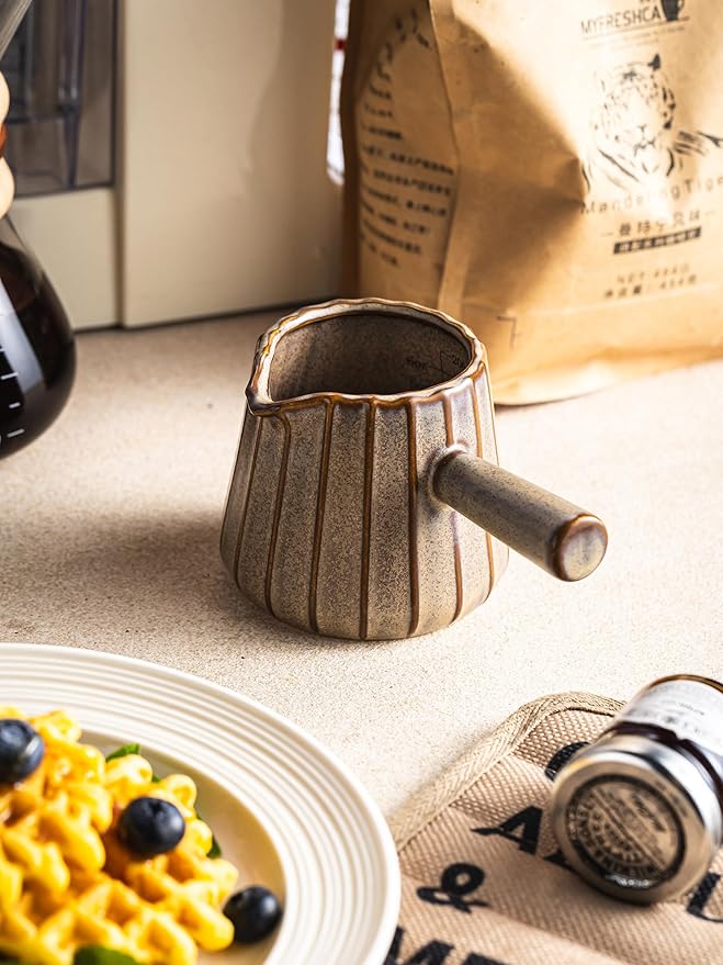 Espresso Cup, Ceramic Espresso Measuring Cup with Handle, Expresso Shots Cups with Spout, Espresso Accessories, 200ML/6 OZ, Dark Agate Red