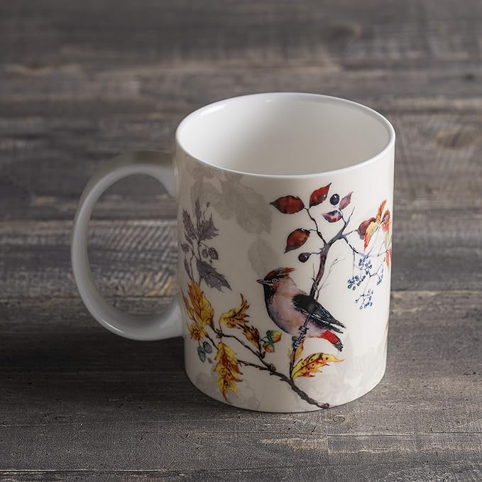 Maison d' Hermine Coffee Mug with Handles Fine Bone China Mugs Pack of One Tea Cups for Hot Beverages Cappuccino Latte Home Restaurant Office Perfect for Gift (Equinoxe - Beige Sparrows, 15 Ounce)