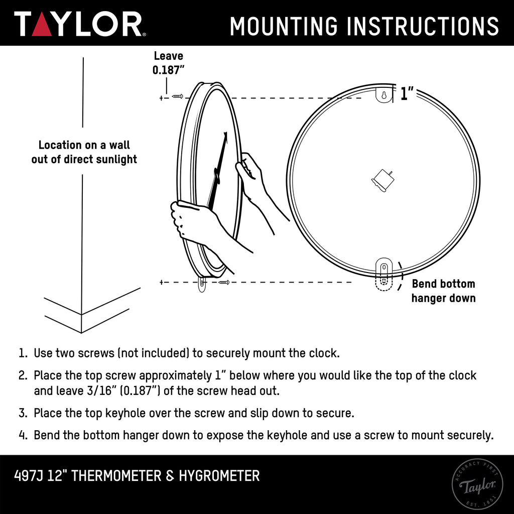 Taylor Precision Products Humidiguide Dial Thermometer (12-Inch), White, One Size