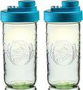 Brewing America Mason Jar Drinking Cup Pint and Half Drinking Lid and Azure 24oz Jar (2, Teal)