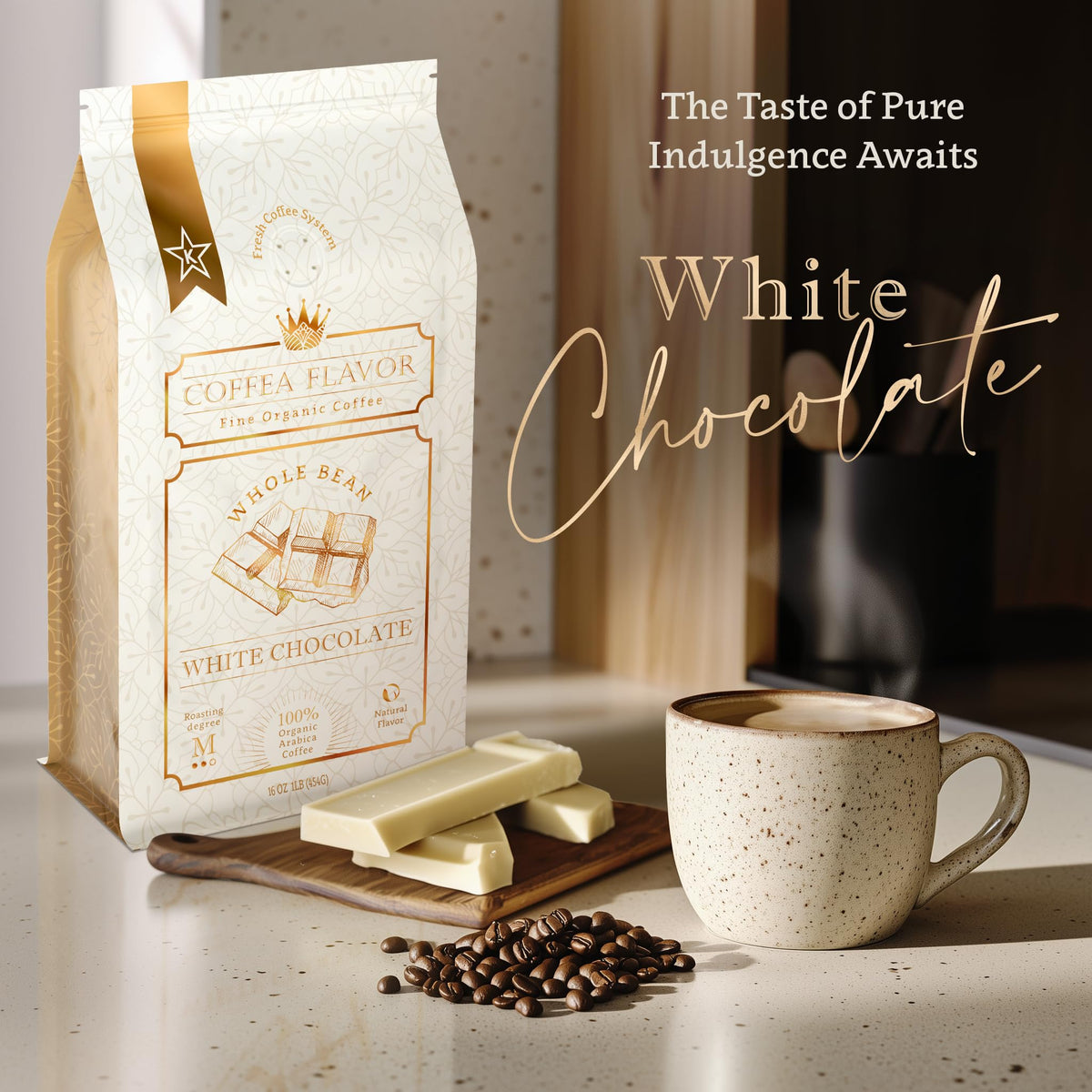Organic Whole Bean Coffee Medium Roast (16oz) - White Chocolate Flavored