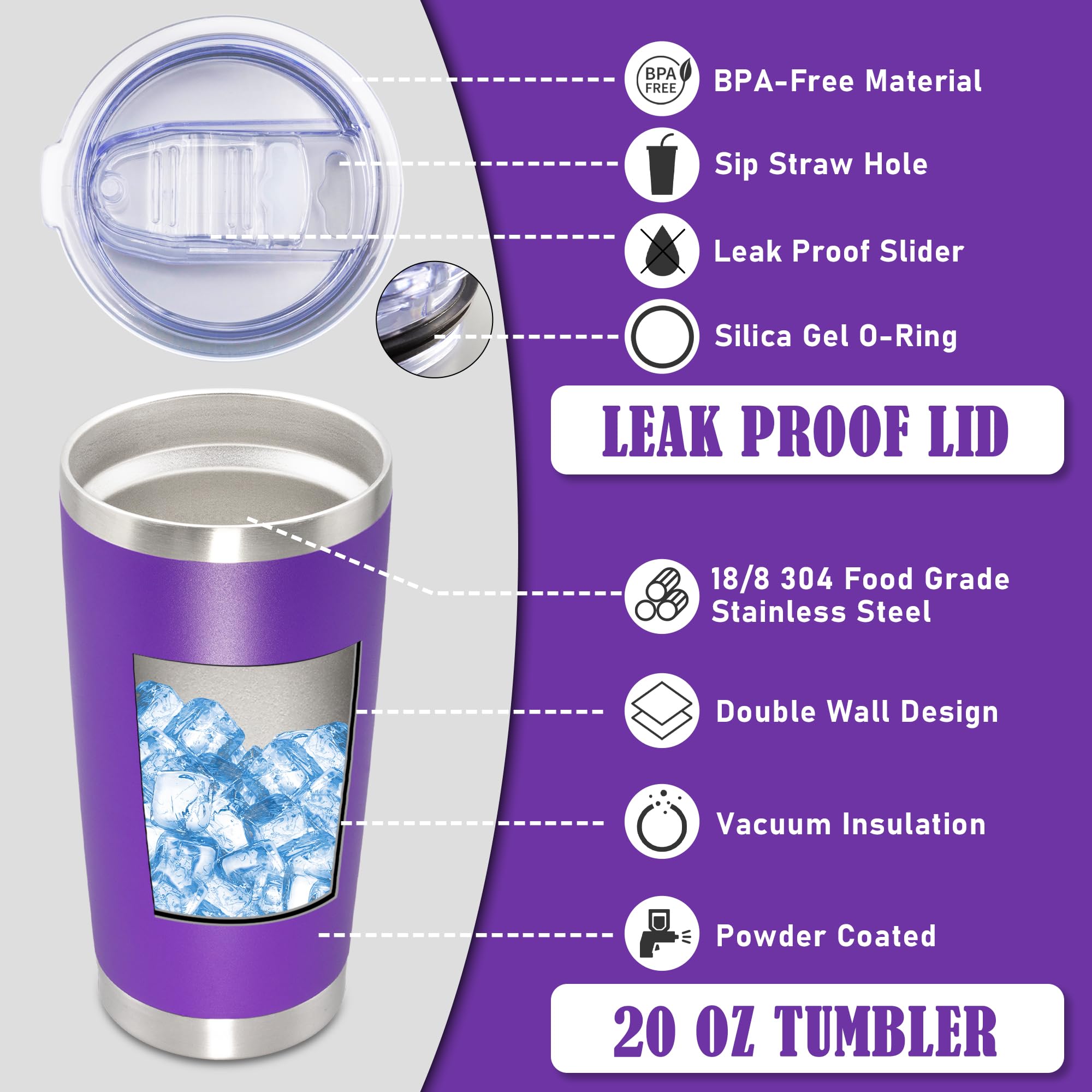 20oz Tumbler Insulated Coffee Tumblers with Lid Stainless Steel Purple 8P