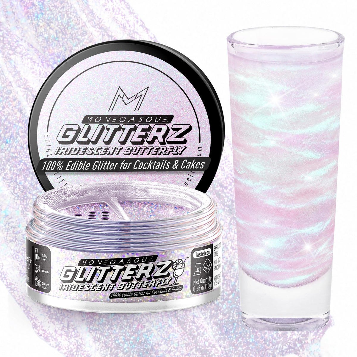 MONÉGASQUE Lavender Edible Glitter for Drinks & Cakes, Drink Glitter, 10g