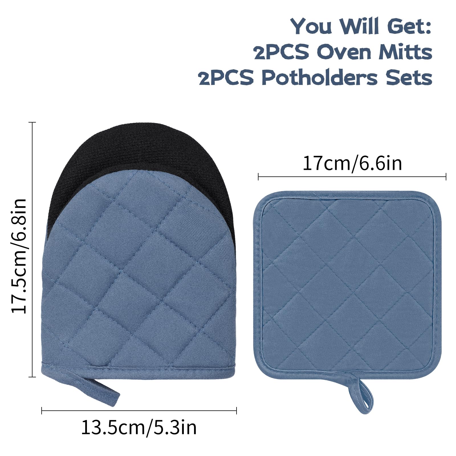 Oven Mitts and Pot Holders Set, Pack of 4, Heat Resistant Silicone Kitchen Mini Oven Mittens for 500 Degrees, Mini Oven Gloves and Hot Pads for Baking Grilling Barbecue Microwave Machine Washable