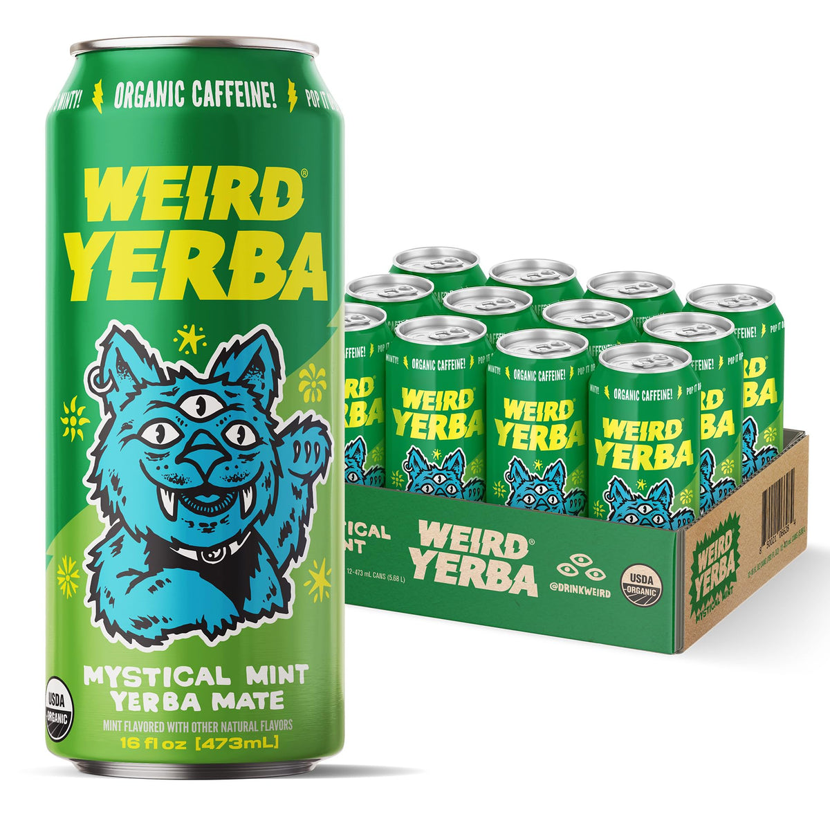 Drink Weird Organic Acai Pomegranate Yerba Mate – 16oz Cans, 160mg Organic Caffeine, Pack of 12 – Organic Energy Drink Alternative
