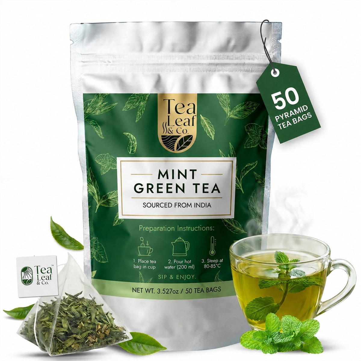 Sweet Hibiscus Cinnamon Green Tea (3.5oz), Natural Herbal Infusion, 50 Bags