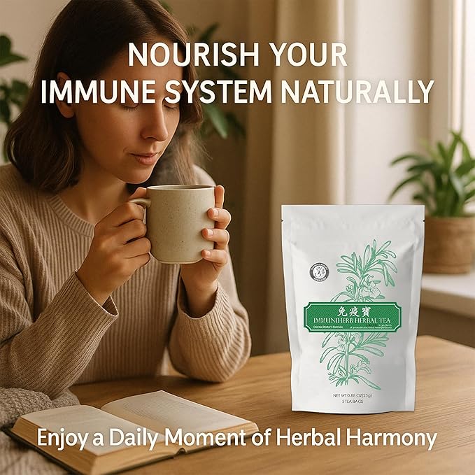 Herb Guru Immuniherb Herbal Tea Bags – Healthy Immune Function & Respiratory Comfort with Ginger, Balloon Flower, Mint & Licorice Root – Caffeine Free Tea, 0.88 Ounces