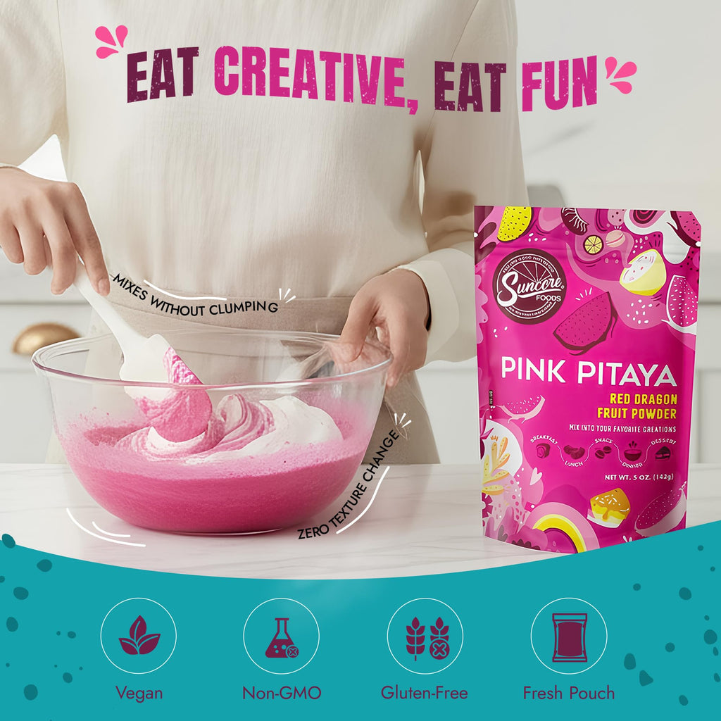 Suncore Foods Pink Pitaya Powder 5oz (Dragon Fruit) | Gluten Free | Vegan