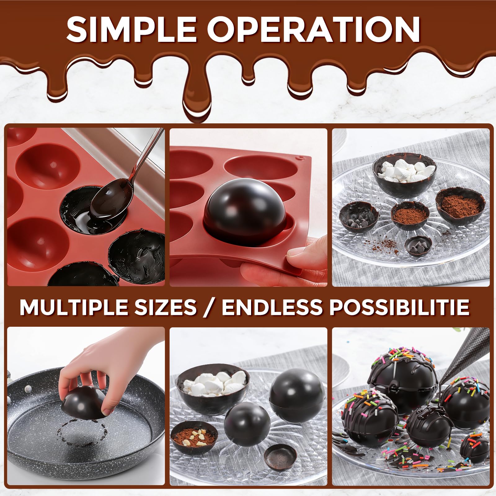 Fimary Medium 15-Cavity Semi Sphere Silicone Molds Non-Stick,2 Packs 2"Half Sphere Silicone Baking Molds for Making Jelly, Cake, Chocolates Bombs