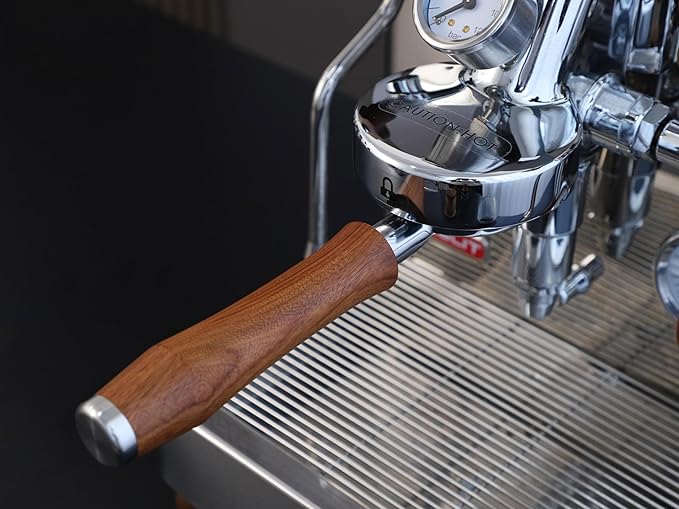 58mm Bottomless Portafilter | Fits for E61 Group Head 2 Ears machines| Stainless Steel portafilter and Rosewood Handle|Espresso Machine Accessories(Rosewood)
