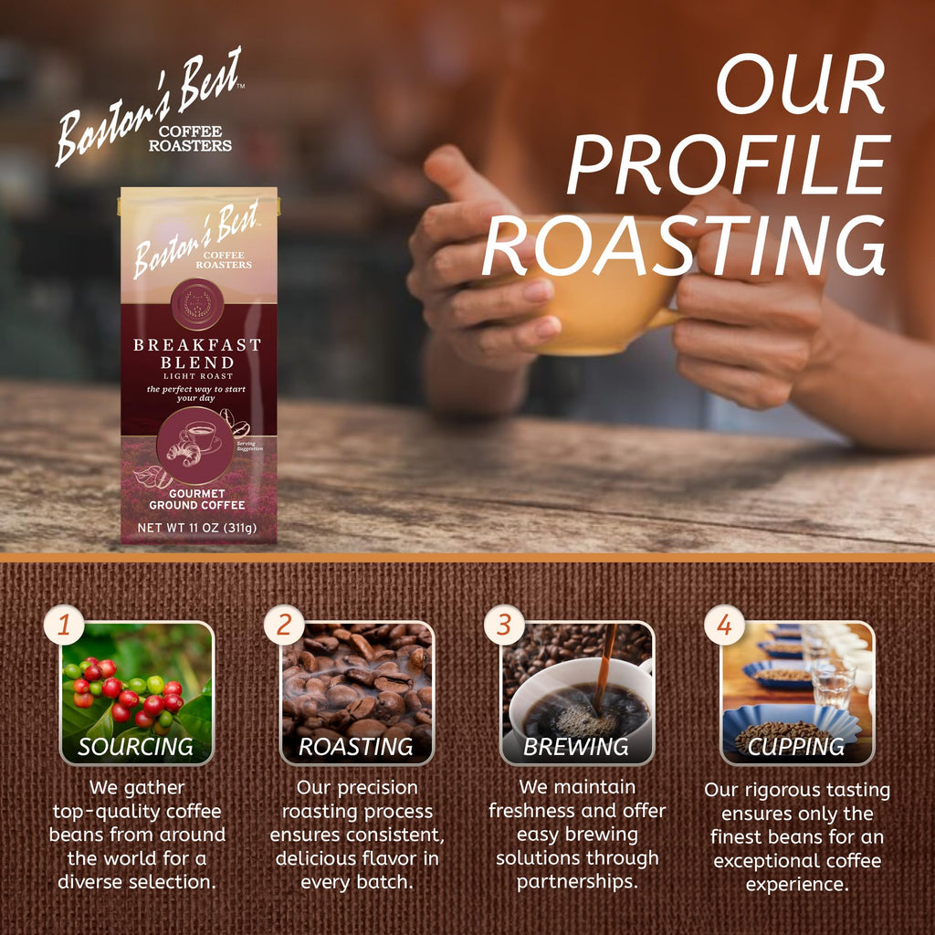 Boston’s Best Coffee - Smooth Light-Roast Breakfast Blend Gourmet Premium Ground Coffee, 11 oz. / 311 g Bag