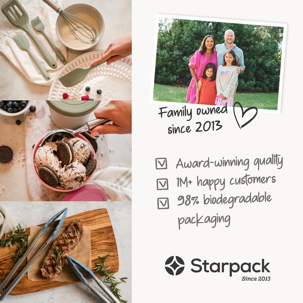 Starpack Stir and Serve Silicone Cooking Utensils Set (5-Piece, 11") - LFGB Non Toxic, 600°F Heat Resistant, BPA-Free - One-Piece Seamless, Dishwasher Safe - for Nonstick Cookware, Sage Green